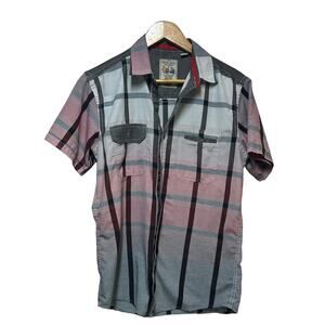 Swiss Cross Mens Red‎ Short Sleeve Button Down Size Small Cotton Polyester Blend